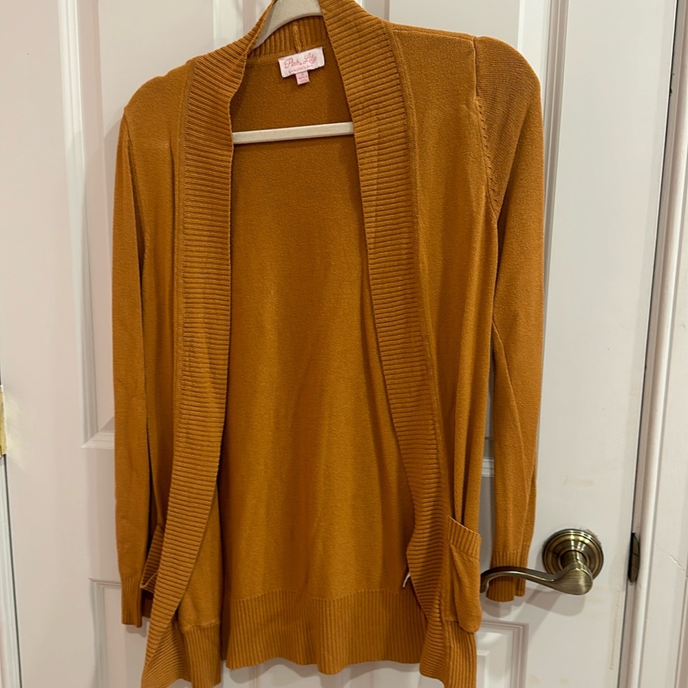 Pink lily orange cardigan sweater